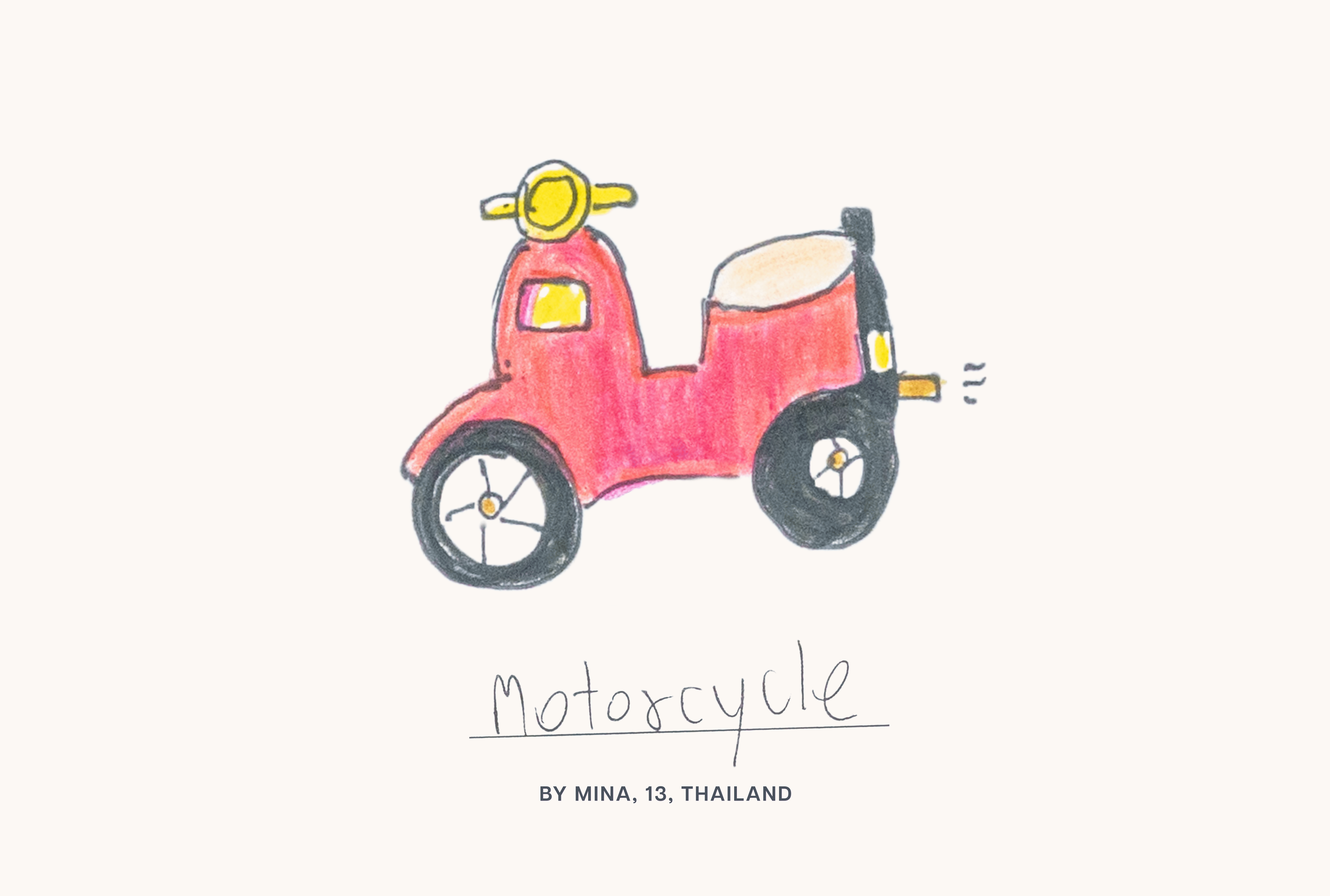A GIF switching between drawings by children at some of Compassion's local church projects, showing motorcycles and churches.