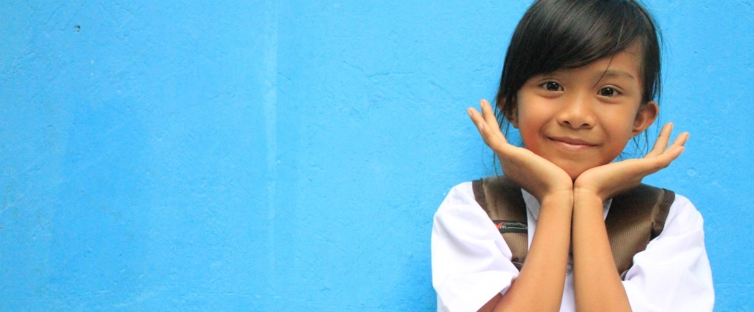 Bintang from Indonesia with her school bag