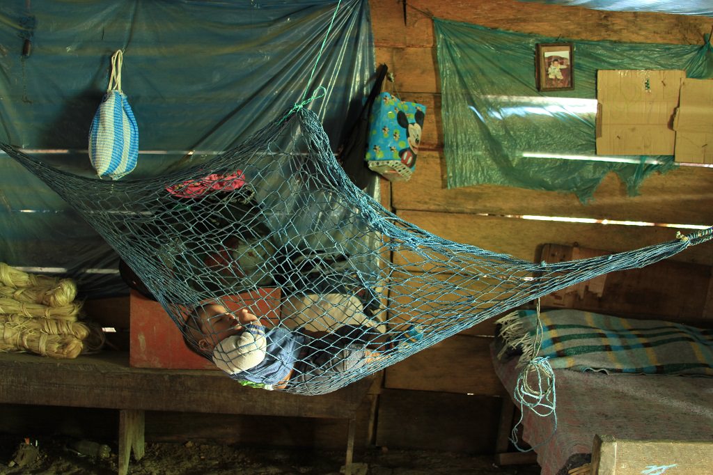 Baby Marcos sleeping in a hammock