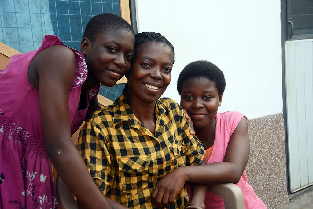 Happy with her two girls