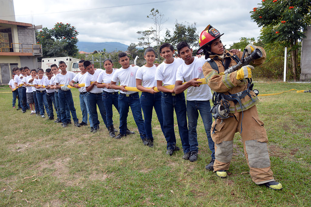 Children at firefighting school