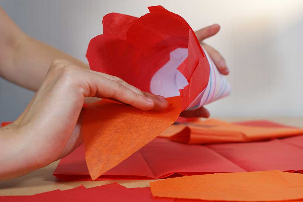 Gluing tissue paper