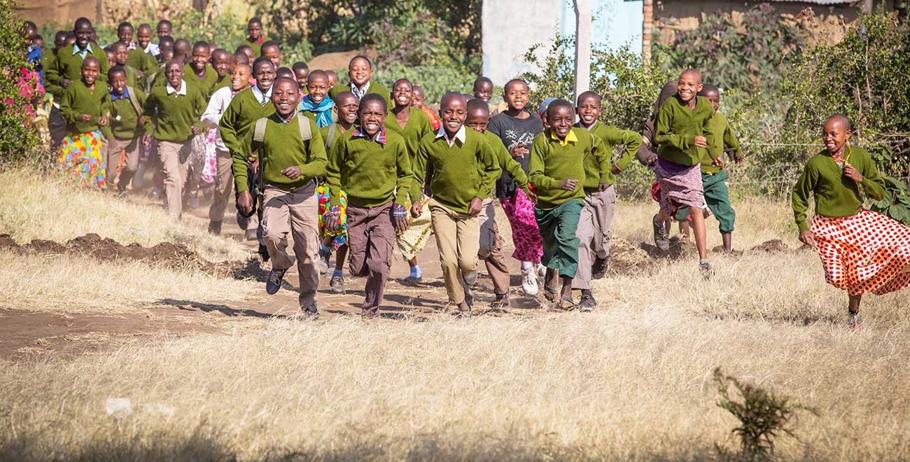 School children running