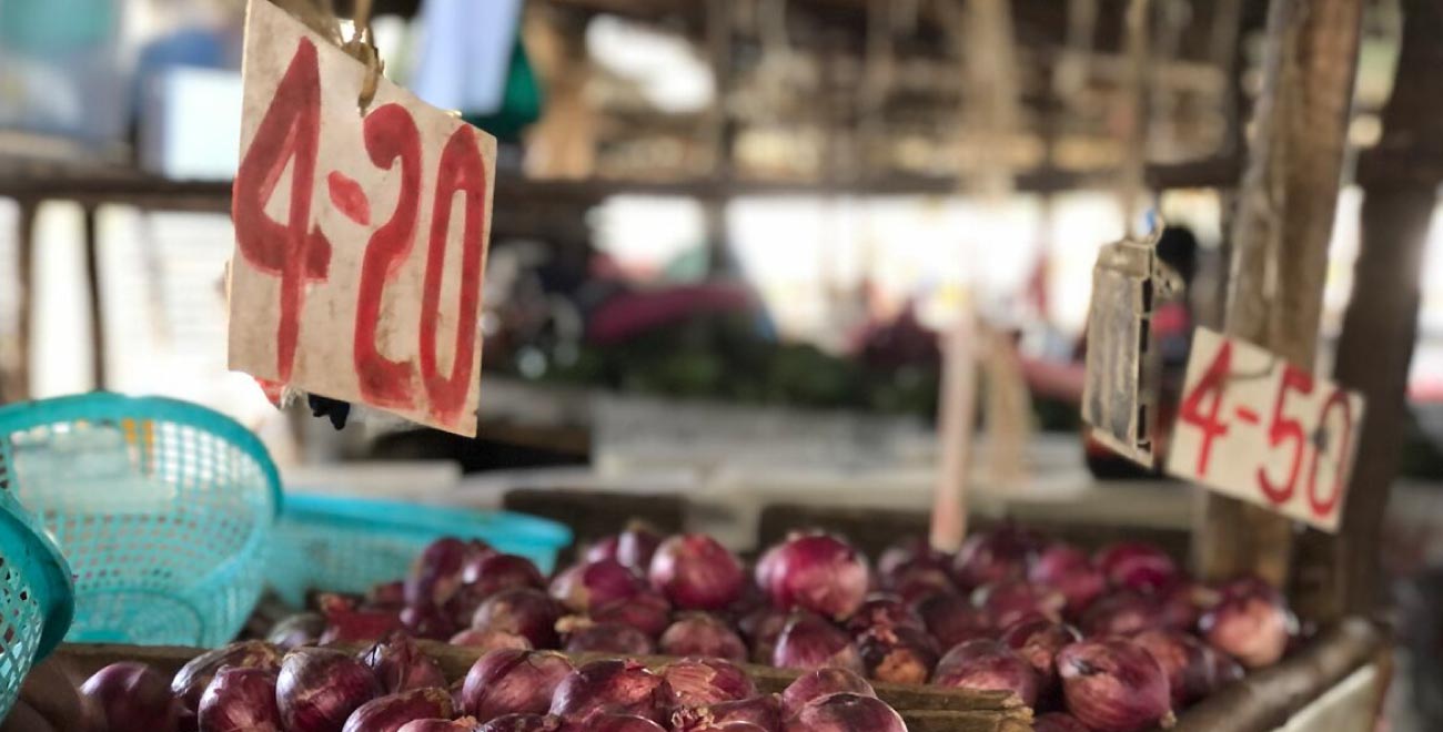 Onions displayed at a market